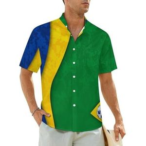 Voetbal in Brazilië vlag heren shirts korte mouwen strand shirt Hawaii shirt casual zomer T-shirt 2XL