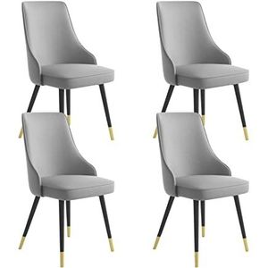 GEIRONV Eetkamerstoelen Set van 4, waterdicht Pu Lederen woonkamer zijstoelen met metalen poten keuken lounge teller stoelen Eetstoelen (Color : Smoke gray, Size : Black gold feet)