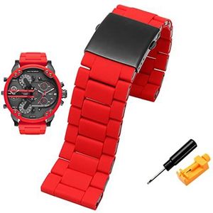 INEOUT 28mm siliconen roestvrij stalen horlogeband compatibel met diesel horlogeband DZ7396 DZ7370 DZ4289 DZ7070 DZ7395 Mannen rubberen polsband armband (Color : Red, Size : 28mm)