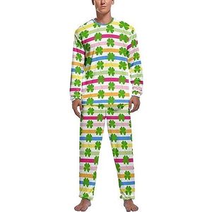 Shamrock Clover Strepen Zachte Heren Pyjama Set Comfortabele Lange Mouw Loungewear Top En Broek Geschenken XL