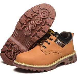Veiligheidsschoenen for heren Imitatieleer Schoenen met stalen neus Anti-smash Anti-lek Werkschoenen Veiligheid Beschermen Onverwoestbare schoenen (Color : Yellow, Size : 41 EU)