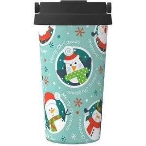 FRGMNT Kerst Kerstman Pinguïn Print Thermische Koffie Mok,Reizen Geïsoleerde Deksel RVS Tumbler Cup voor Thuiskantoor Outdoor
