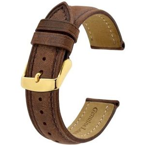 INEOUT Horlogeband 14mm 15mm 19mm 20mm 22mm 23mm 24mm Crazy Horse Lederen Horlogebandjes Vintage Vervanging Riem Gouden Gesp (Color : Brown, Size : 18mm)