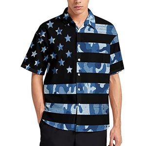 American Navy Camo Vlag Hawaiiaanse Shirt Voor Mannen Zomer Strand Casual Korte Mouw Button Down Shirts met Zak