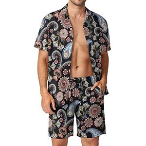 Mandala en blauwe paisley Hawaiiaanse sets voor mannen, button-down trainingspak met korte mouwen, strandoutfits, 2XL