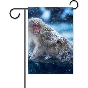 Japan Sneeuw Aap Grappige Tuin Vlaggen Voor Buiten Dubbelzijdig 12x18 Inch Decoratieve Huis Yard Vlag Gedrukt Gift Welkom