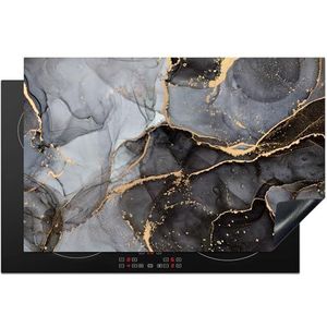 KitchenYeah© Inductie Beschermer 80x52 cm Keuken Decoratie Kookplaat Beschermer voor Inductiekookplaat Afdekplaat Anti Slip Mat - Marmer - Abstract - Goud - Grijs