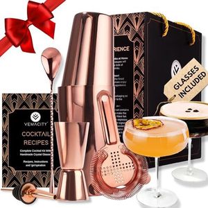 Vemacity - Cocktailset  in rosé goud - inclusief 2 handgemaakte kristal cocktailglazen