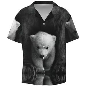 OdDdot Polar Bear Print Heren Overhemden Atletische Slim Fit Korte Mouw Casual Business Button Down Shirt, Zwart, S