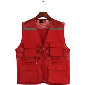 Kamizelki bezpieczeństwa, Veiligheidsvest Hi-Vis Mesh Reflecterende Zakken Ritssluiting Buitenwerk Multicolor Meerdere Maten(Rosso,XXL)