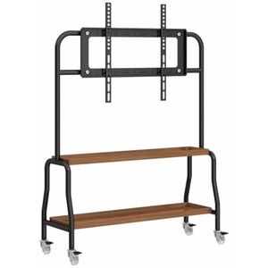 PP-Vic Draagbare Vloerstandaard Voor Mobiel Mediascherm,Verrijdbare Tv-Wagen, Geschikt Voor 43-75 Inch Tv's,Mobiele Tv-Standaard Met Opbergvakken,Verstelbare Montagegatafstand,Black 2 layer