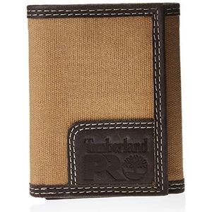 Timberland PRO Men's Canvas Leather RFID Trifold Wallet with Zippered Pocket, Khaki, One Size