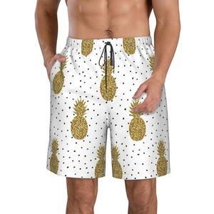 Blauwe Vlinderprint Heren Zwembroek Trunks Mannen Sneldrogende Ademende Strand Surfen Zwembroek met Zakken, Gouden Glitter Ananas Fruit, XXL