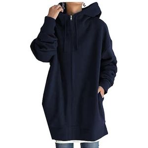 Dames 2023 herfst winter effen hoodies met lange mouwen, casual mode sweatshirt, capuchon met rits en zakken 03,3XL
