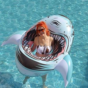 ROUSKY Opblaasbare haaienvlotter voor zwembad,Ride on Pool Party Lounge Speelgoed voor Kinderen Volwassenen,Gigantische Opblaasbare Zwemring Zwembad Float Zomer Water Fun Shark Floaties