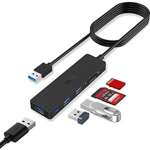 TSUPY USB 3.0-hub (1,2 m kabel) met 3 poorten 5 Gbps USB 3.0 en SD/TF-kaartlezer, USB-adapter voor Macbook, Mac Pro/Mini, iMac, USB-sticks, notebook pc, externe harde schijven enz.