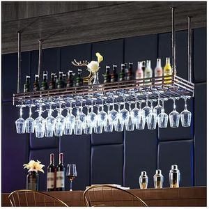 Plafondwijnglasrek, Verstelbare Hangende Wijnhouderkast, Wijnglasdroogrek, Drijvende Ijzeren Fleshouder Wijnplank For Thuisbar (Color : Brass, Size : 100cm)