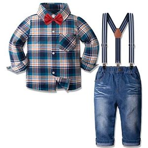 Nwada Mannelijke babykleding voor ceremonies elegante kleding pak jongens pak hemd en broek 2 tot 7 jaar, Blauw en wit rooster, 5 Jaar
