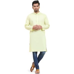 SKAVIJ Herenshirt Katoen Kurta Tuniek Met Lange Mouwen Casual Shirts (Citroen, L)