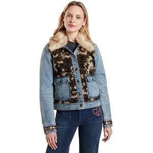 Desigual Wild Glam Denim & Camo Faux Fur Jacket RRP€144 Style 21WWED02, Blauw, 68