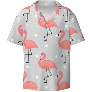 YJxoZH Flamingo Print Heren Jurk Shirts Casual Button Down Korte Mouw Zomer Strand Shirt Vakantie Shirts, Zwart, XL