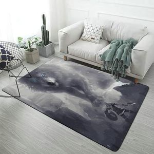 Noorse Vikingen Slaapkamer Woonkamer Tapijt, Zacht Gezellig Flanel Vloerkleed met Antislip Wasbaar, Modern Esthetisch Huisdecor(Color:Fenrir Wolf,Size:60 x 90CM)