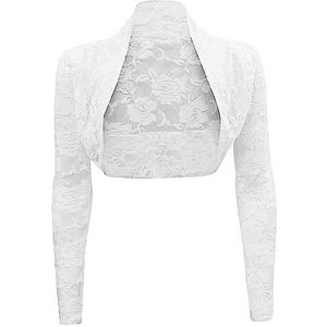 Buliezy Dames kanten bolero lange mouwen gebreide jas shrug korte schouderjas doorzichtig bloemen cardigan top, wit, M