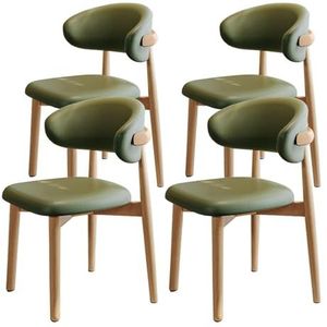 Maaltijd Stoelen Eetkamerstoelen met gebogen rugleuning, set van 4, eetkamerstoelen in mid-century modern design, met PU-leer beklede keukenstoelen, stoel zonder armleuningen met poten van massief hou