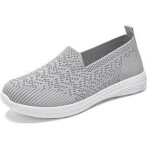 Gebreide Mesh Sportschoenen Vrijetijdswandelschoenen for Dames Lente Zomer Sneakers Ademende Sneakers Klassieke Instappers Lichtgewicht Antislip Orthopedische Schoenen (Color : Gray, Size : 38 EU)