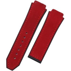 CBLDF 25mm * 19mm Kwaliteit Horloge Band Rubber Lederen Band Vervanging Compatibel Met Hublot Horlogeband 22mm Vouwsluiting accessoires (Color : Red, Size : Gold Buckle)