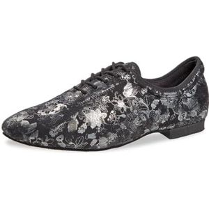 Diamant Dames Trainer Dansschoenen 199-205-660 - Microvezel Zwart/Zilver - 1,2 cm Micro-Heel - RauLederen Zool - Made in Germany, zwart, zilver, 40 EU