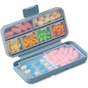 Chihutown Pillendoos, persoonlijke pillendispenser, 8 vakken, draagbare reiskoffer, blauw