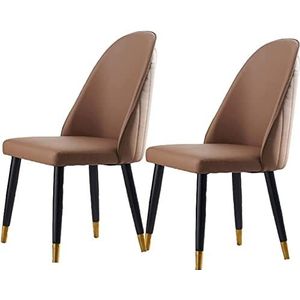 GEIRONV Modern design eetkamerstoel set van 2, houten poten keukenstoel microvezel lederen stoelen zachte gewatteerde zitting for kantoor lounge slaapkamer Eetstoelen (Color : Dark Khaki, Size : 92*