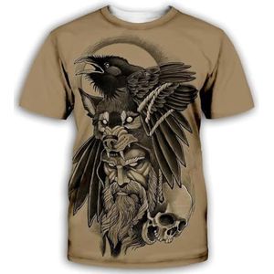 Noorse Mythologie Raven Fenrir T-shirt, Novelny Viking Odin Tattoo Skull Warrior Retro Harajuku Ronde Hals Korte Mouw, Heren Fitness Ademende Korte Mouwen (Color : Odin A, Size : 5XL)