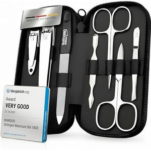 Manicureset Solingen - 7-delige Nagelset - Echt Lederen Etui - Glanzend Vernikkeld Staal