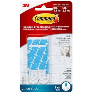 3M Command-ophangstrips [verwijderbaar]: Water Resistant Replacement Strips [2 medium, 4 large] (Wit)