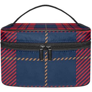 Marineblauw wit zwart Gird make-up organizer tas, reizen make-up tas organizer case draagbare cosmetische tas voor vrouwen en meisjes toiletartikelen, Meerkleurig, 22.5x15x13.8cm/8.9x5.9x5.4in
