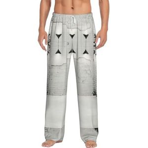 Witte Bakstenen Muur Mannen Lange Lounge Wear Broek Nachtkleding Pyjama Bottoms Nachtkleding Met Zakken En Trekkoord, Wit, S