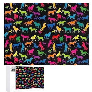 Gekleurde Paarden Silhouetten Grappige Jigsaw Puzzel Houten Foto Puzzel Gepersonaliseerde Aangepaste Gift Voor Mannen Vrouwen 300/500/1000 Stuk