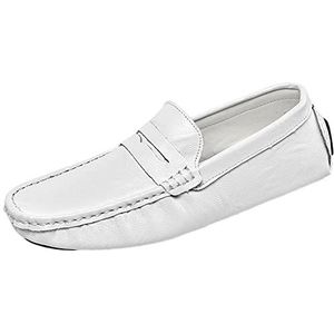 Heren Loafers Penny Loafers Lichtgewicht Eenvoudig Veganistisch Leer Antislip Comfortabel Flexibel Mode Klassiek Instappers(White,41 EU)