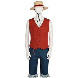 Film Hang Hai Wang Luffy Cosplay Kostuum Anime, Outfit Halloween Party Kostuum voor Mannen Vrouwen (Color : Red, Size : 2XL)