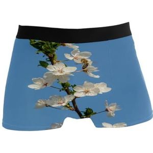 GISPOG Witte Bloemen Blauwe Hemel Heren Boxers Slips Man Ondersteuning Ondergoed Stretch Low Rise Boxer Korte Trunks, 1 kleur, M