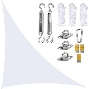 Zonnezeil Tuin Rechthoekige Driehoek Zonnescherm Zeilen Met Bevestigingsset, 98% UV Blok Waterdicht Zonnescherm Luifels Voor Outdoor Gazon (Color : Blanc, Size : 5x5x7.1m)