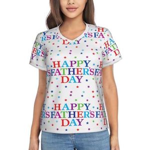 RAOWEI Stars and Happy Fathers Day print dames zomer tops casual V-hals T-shirt korte mouwen losse pasvorm gekleed pullover, Zwart, M