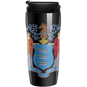 New Jersey Vlag Logo Koffiekopjes Met Deksels Dubbele Muur Plastic Reizen Koffie Mok Verwijderbare Dranken Tumbler 350ml