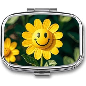 Gele Smiley Bloem Pillendoos Pil Case Leuke Pil Organizer Pil Houder Geneeskunde Pil Organizer Pil Container Dagelijkse Pil Organizer Kleine Pillendoos Pil Case voor Portemonnee Pocket