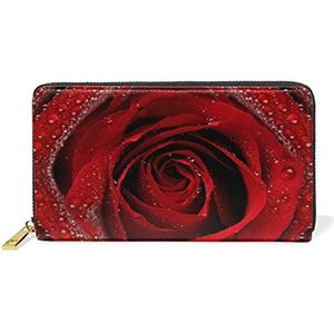 Rode Liefde Rose Bloem Gift Lederen Womens Rits Portefeuilles Clutch Coin Case
