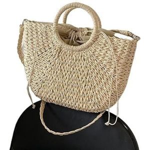 Stro Tas Stro Geweven Handtassen Voor Vrouwen Handgemaakte Reizen Zee Strand Tas Zomer Nieuwe Handvat Emmer Tas Winkelen Tote Tas Mand Stro Strand Tas, Bigbeige, 26x8x26cm