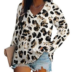 Aquarel Luipaard Cheetah Skin Nieuwigheid Vrouwen Blouse Tops V-hals Tshirt Voor Legging Lange Mouw Casual Trui