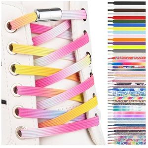 SULPO Elastische rubberen veters zonder strikken - plat, met draaisluiting, Pastel regenboog, One Size